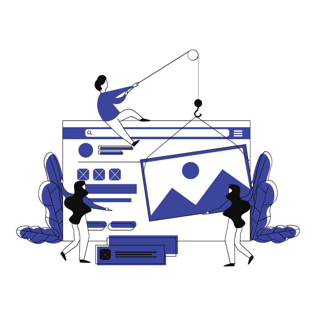 purple web builder purple icon of people building a web page together